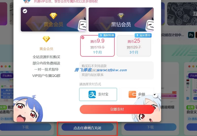 子比主题 - 弹出模拟框增加提醒 - 腾飞博客