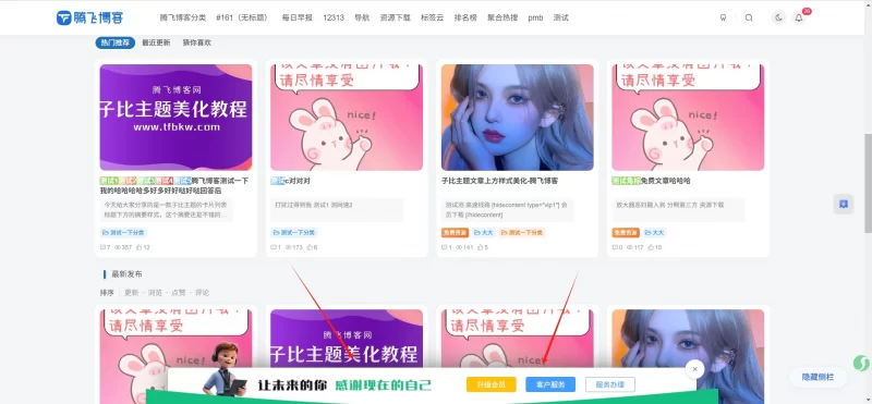 子比主题 - 优雅设计底部会员浮窗效果
