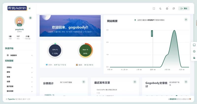Typecho模版 - 后台模板JkAdmin - 腾飞博客