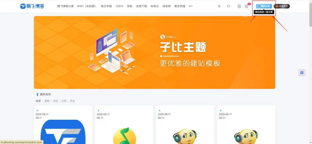 子比主题 – 右上角随机访问文章功能