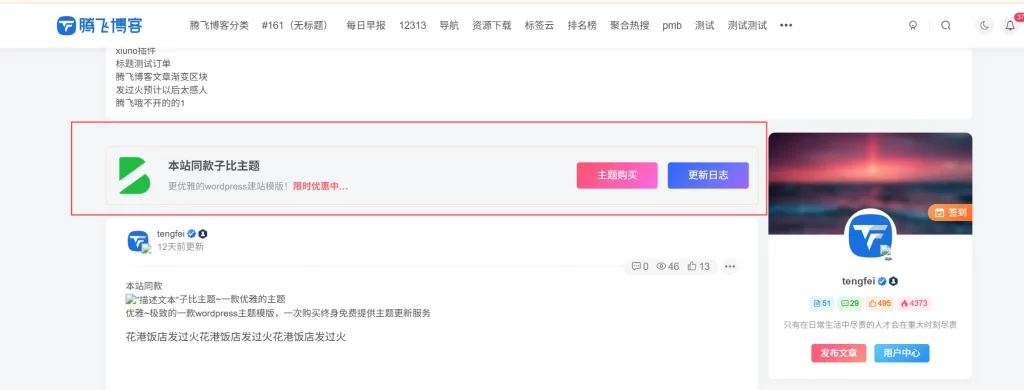 子比主题 – 文章上方推广样式代码