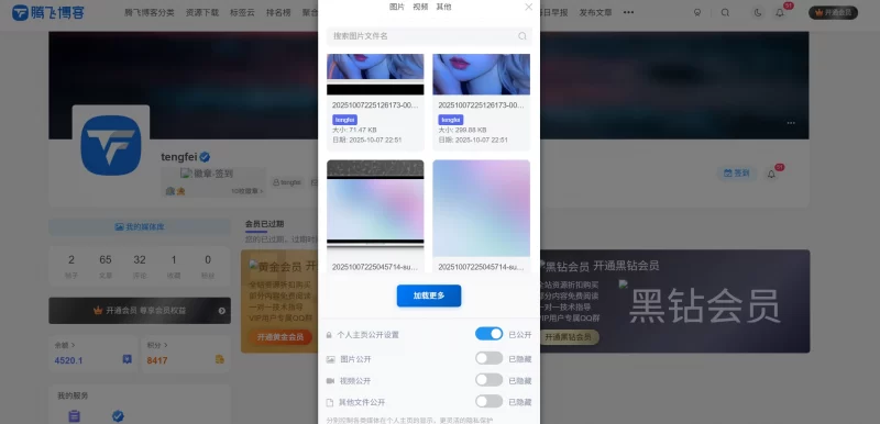 子比主题 - 用户媒体管理插件（第二款） - 腾飞博客